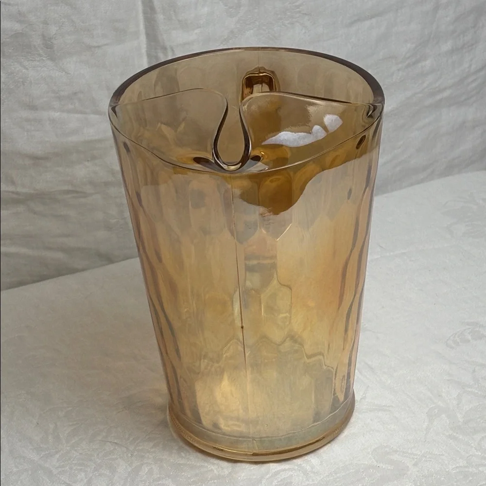 Vintage Jeanette Iridescent Marigold Carnival Glass Pitcher and 6 Tumblers